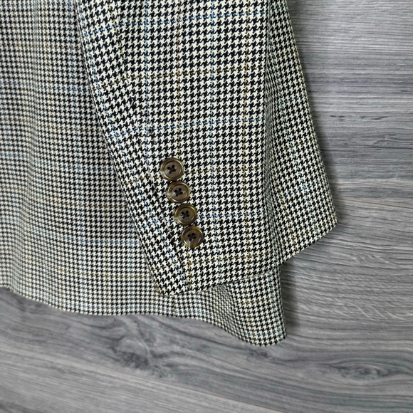 Chaps Mens Sports Coat Blazer 100% Silk Tan Houndstooth Two Button size 46R - Picture 7 of 11